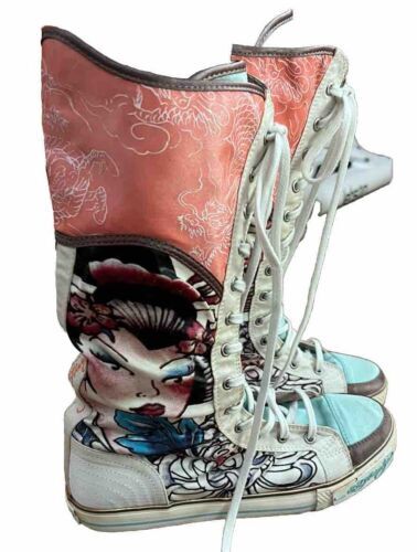 Ed Hardy Size 6 Geisha High Top Sneakers Pink Blue, Excellent Rare/Vintage 海外 即決_Ed Hardy Size 6 Ge 4
