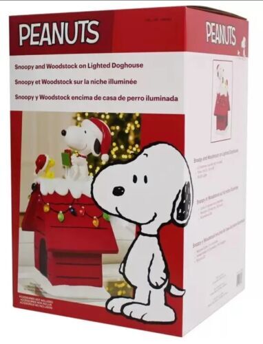 Christmas Peanuts Snoopy and Woodstock On Lighted LED Dog House 海外 即決_Christmas Peanuts 1
