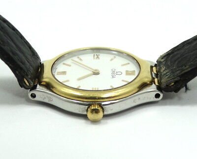 Ladies OMEGA DEVILLE 18k Gold Stainless Steel Leather Band Watch 595 0101 0901 海外 即決_Ladies OMEGA DEVIL 5