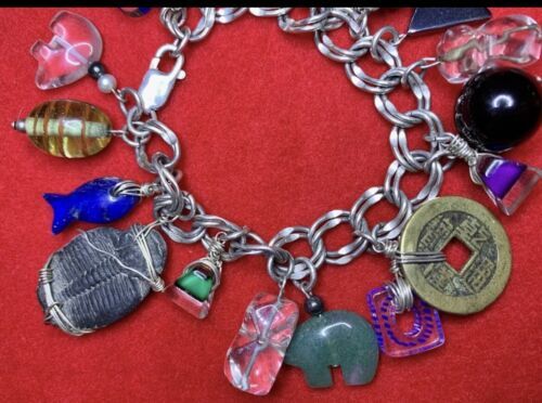 Chinese Good Luck Sterling Silver Bracelet Semi Precious Stone 80g. Trilobite 海外 即決_Chinese Good Luck 2