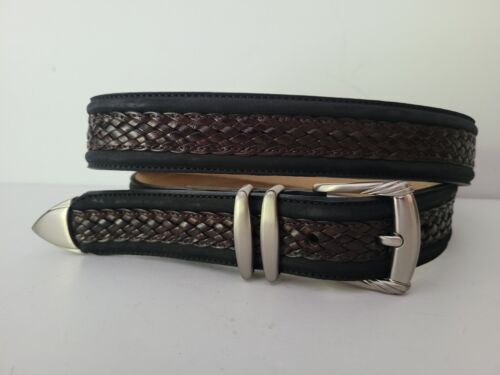 Tommy Bahama Leather Belt Black Brown Weave Size 38 Excellent 海外 即決_Tommy Bahama Leath 1