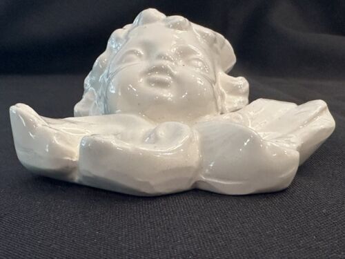 Wall Hanging Angel Cherub Face baby child boy girl w/ Wings White ceramic decor 海外 即決_Wall Hanging Angel 2