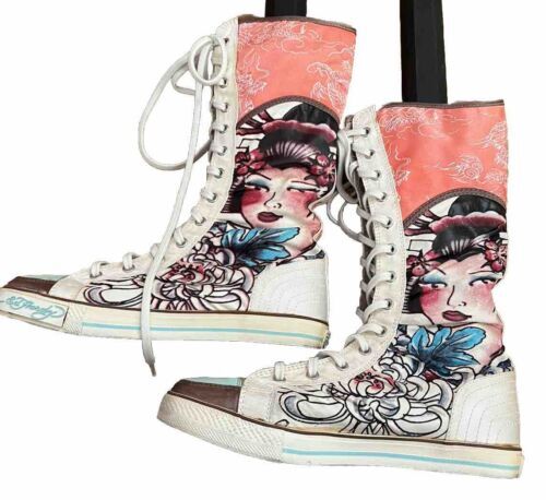 Ed Hardy Size 6 Geisha High Top Sneakers Pink Blue, Excellent Rare/Vintage 海外 即決_Ed Hardy Size 6 Ge 7
