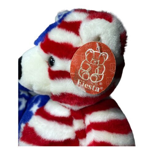 Vintage FIESTA Plush 9.5" Sitting Flag Bear 4th of July Stars & Stripes W/ Tag 海外 即決_Vintage FIESTA Plu 7