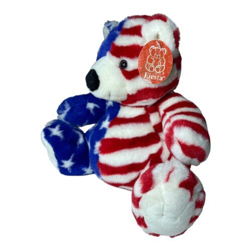 Vintage FIESTA Plush 9.5" Sitting Flag Bear 4th of July Stars & Stripes W/ Tag 海外 即決_Vintage FIESTA Plu 2