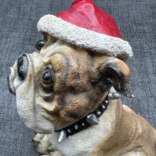 English Bulldog Resin Figurine Sculpture Lifelike w/ Santa Hat Puppy Christmas 海外 即決_English Bulldog Re 8