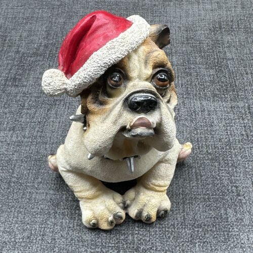 English Bulldog Resin Figurine Sculpture Lifelike w/ Santa Hat Puppy Christmas 海外 即決_English Bulldog Re 6