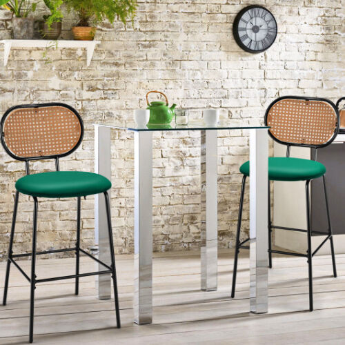 29.5 Inch Modern Faux Leather Bar Stools with Imitation Rattan Woven Backrest-Gr 海外 即決_29.5 Inch Modern F 2