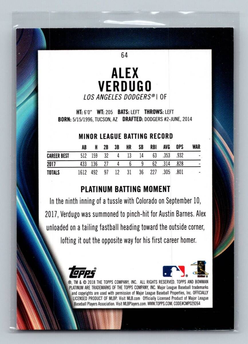 2018 Bowman Platinum Alex Verdugo ROOKIE CARD #64 - Los Angeles Dodgers 海外 即決_2018 Bowman Platin 2