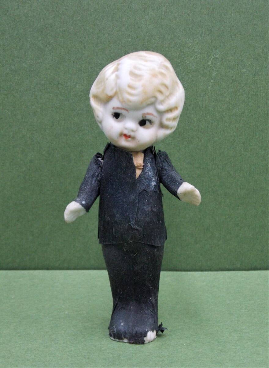 4" VINTAGE BISQUE FROZEN CHARLOTTE FLAPPER CREPE GROOM DOLL JOINTED ARMS #244 海外 即決_4&quot; VINTAGE BISQUE 1