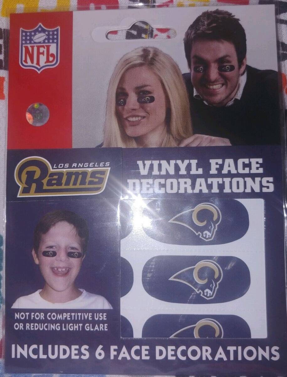 NFL set/6 Eye Black Strip Stickers Los Angeles Rams (Face/Body Decorations) 3pr 海外 即決_NFL set/6 Eye Blac 1