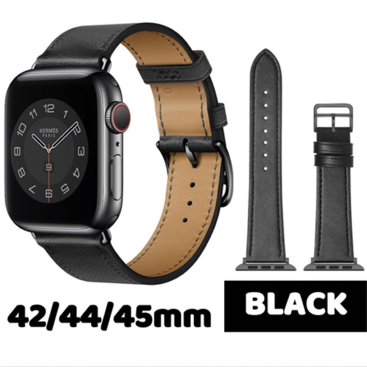 Apple Watch バンド 合皮 42/44/45mm ブラック