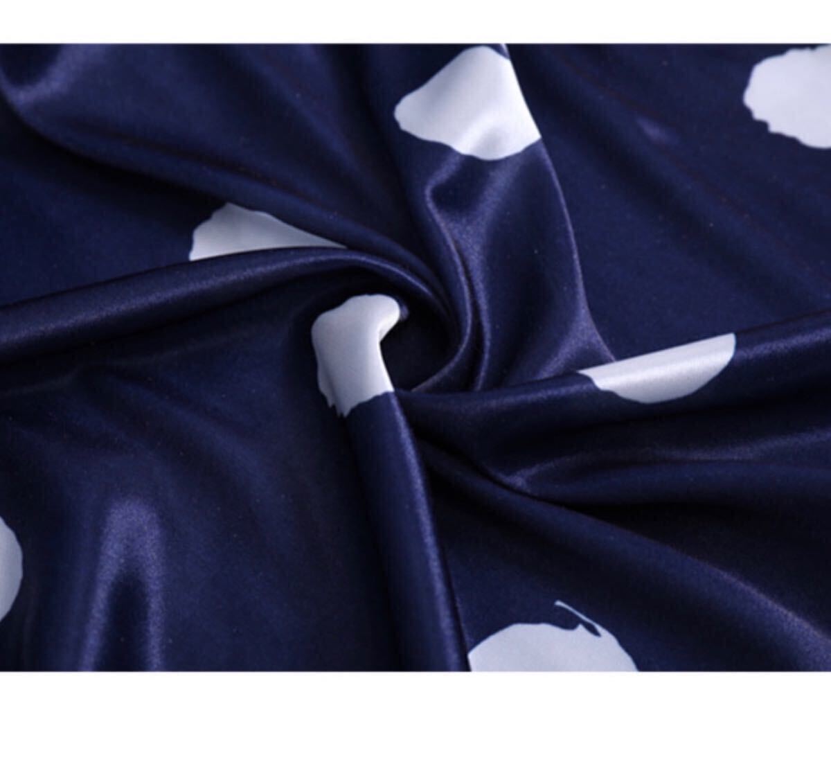 ナイトウェア ルームウェア パジャマ 部屋着 水玉 青 ブルー サテン ショートパンツ シルクタッチ 半ズボン M L 2枚セット 花柄