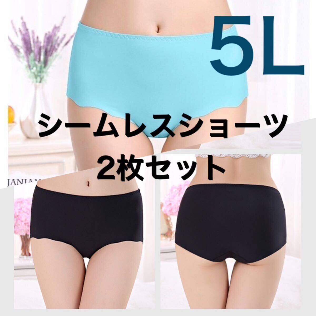 シームレス ショーツ 2枚セット 5L XXXXL ブラック 黒 大きいサイズ プラスサイズ　パンツ レディース　まとめ売り セクシー パープル 紫