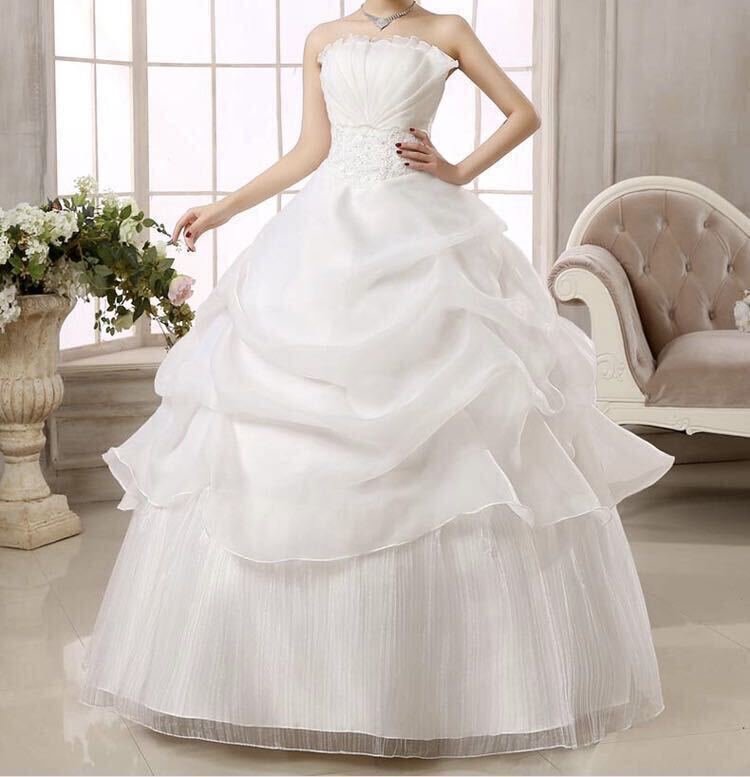 ウェディングドレス Aライン ホワイト 白 3Lサイズ ロングドレス 編み上げ ブライダル 花嫁 プリンセスドレス 披露宴 XXL 大きいサイズ