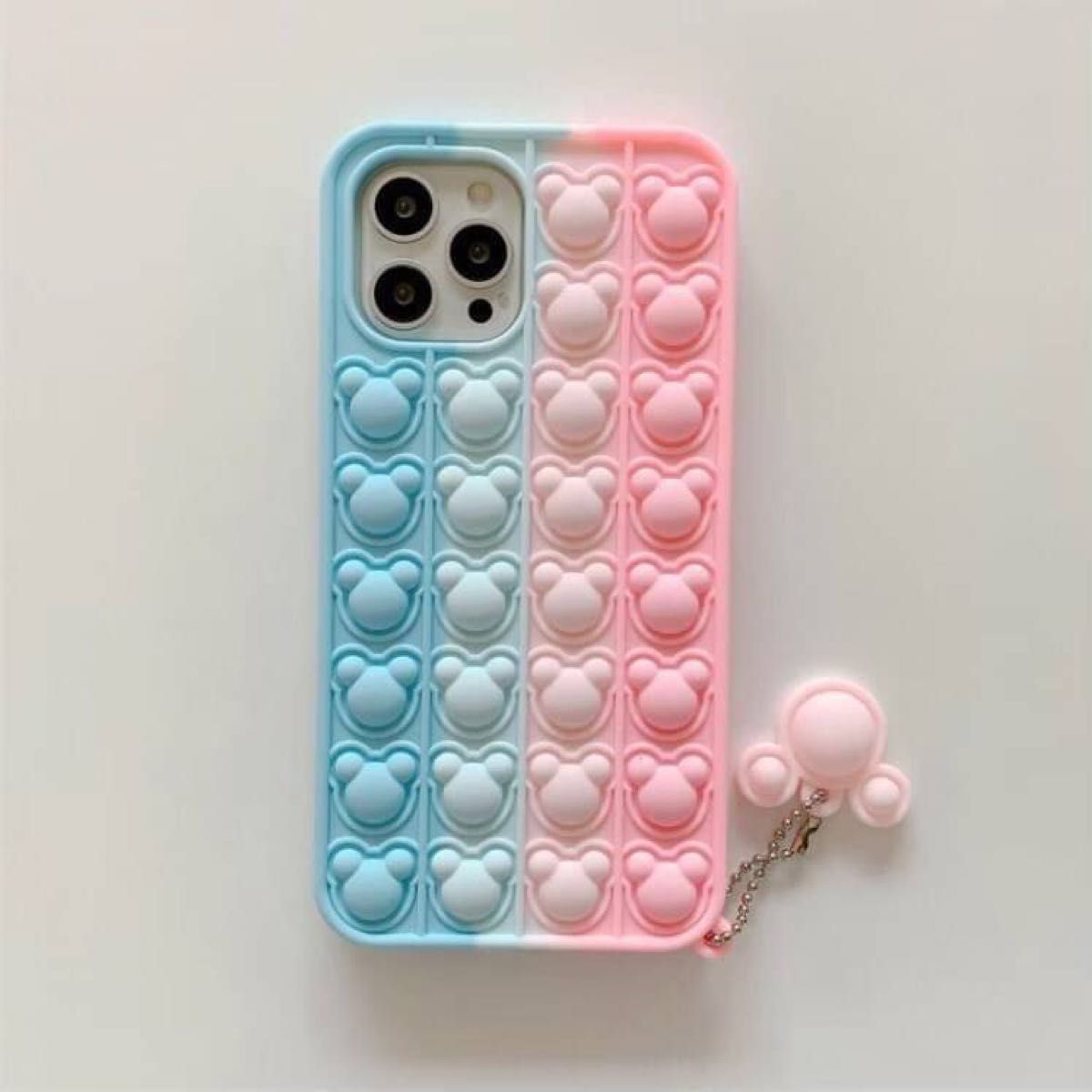 iPhoneケース　X.XS.13 水色ピンク　くまプッシュ　韓国　 おしゃれ かわいい キャメル カバー