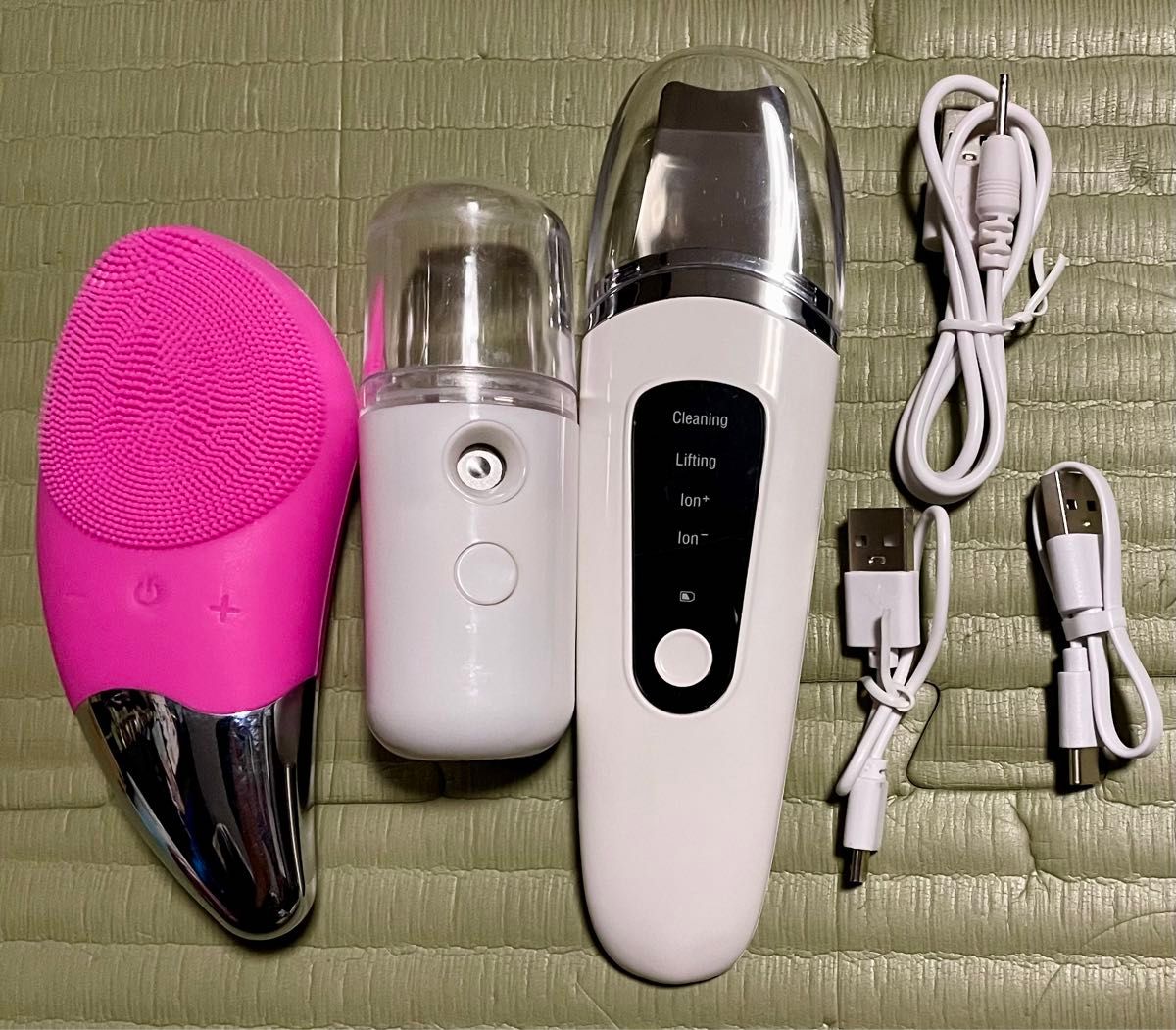 スキンケア用品 3種類セット 超音波ピーラー ウォーターピーリング 電動洗顔ブラシ シリコン 小型携帯スチーマー 充電式 未使用品