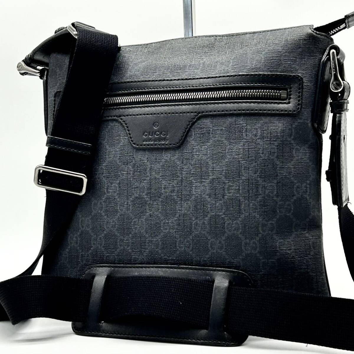 * высококлассный *GUCCI Gucci GGs шкив m сумка на плечо mesenja- сумка портфель GG рисунок натуральная кожа PVC наклонный .. возможно мужской чёрный черный 