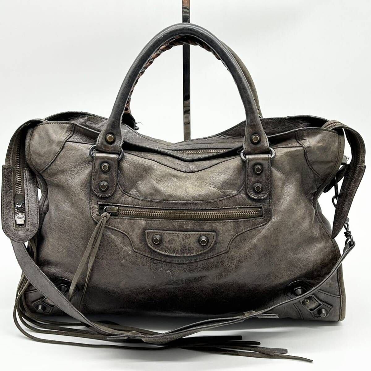 * высококлассный *BALENCIAGA Balenciaga 2way City ручная сумочка большая сумка сумка на плечо сумка портфель натуральная кожа плечо .. возможно чай Brown 