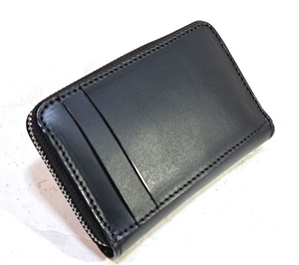 *small village* card-case black cow leather original leather handmade hand made man and woman use high capacity bellows type present present change purse . purse 