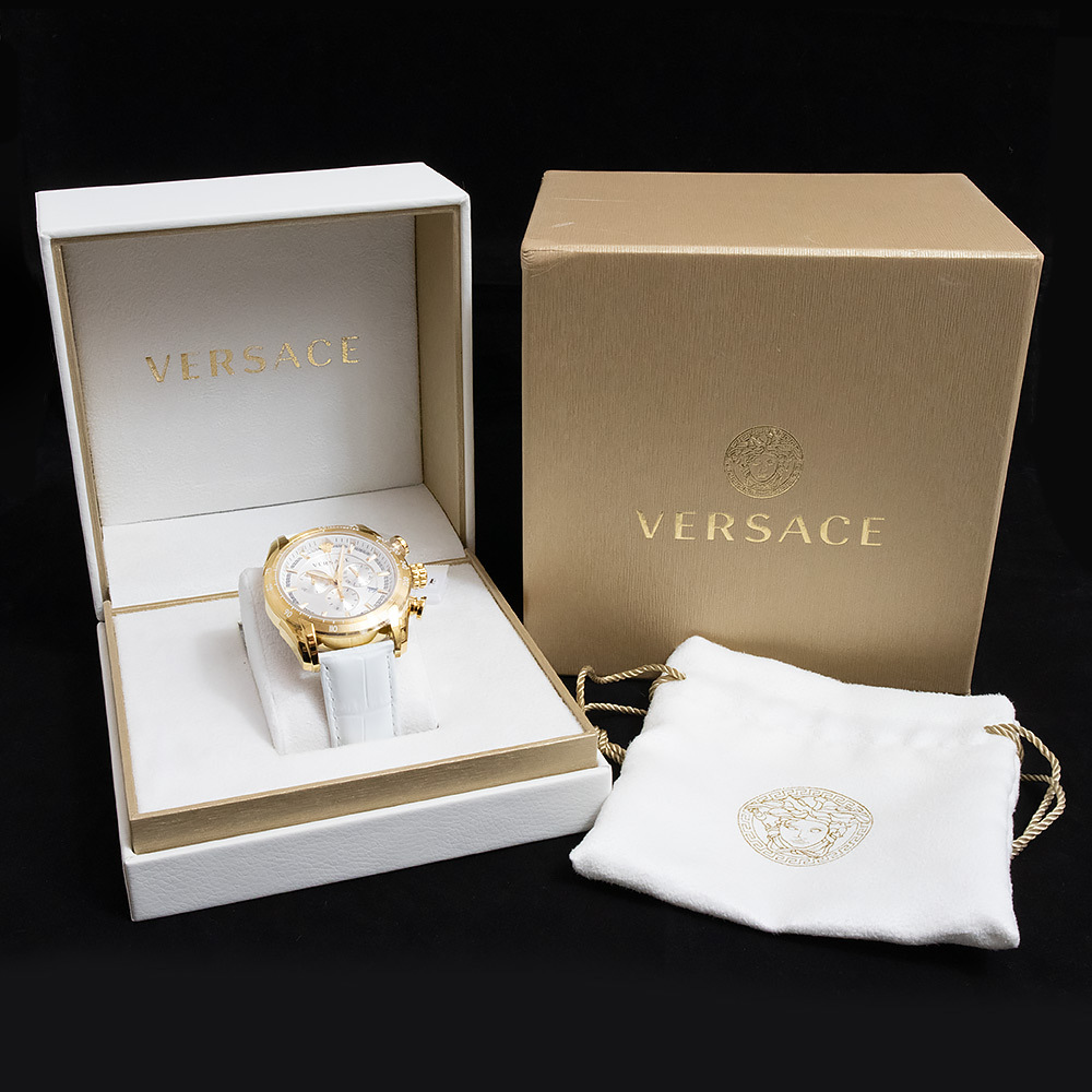 （未使用　展示品）ヴェルサーチ VERSACE V-RAY クロノグラフ クォーツ 腕時計 ステンレススチール 型押しレザー ホワイト VEDB00218_画像2