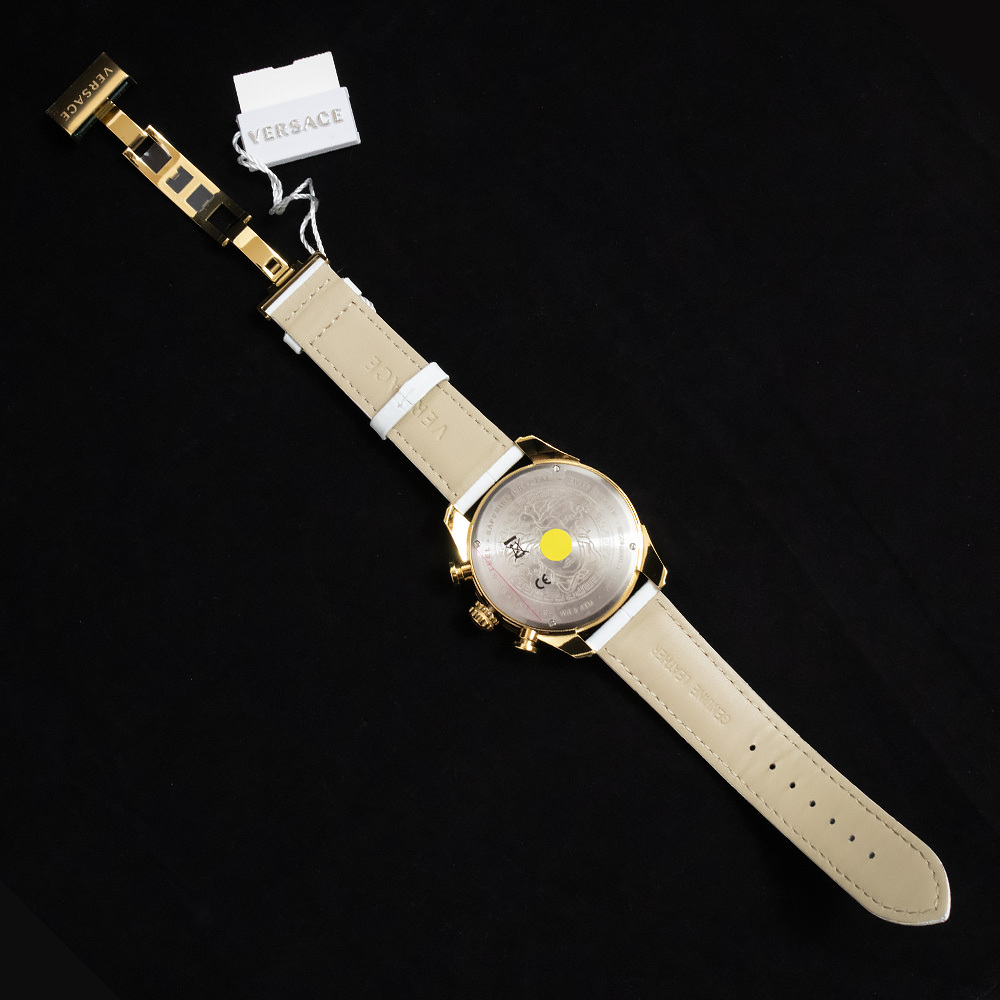（未使用　展示品）ヴェルサーチ VERSACE V-RAY クロノグラフ クォーツ 腕時計 ステンレススチール 型押しレザー ホワイト VEDB00218_画像6