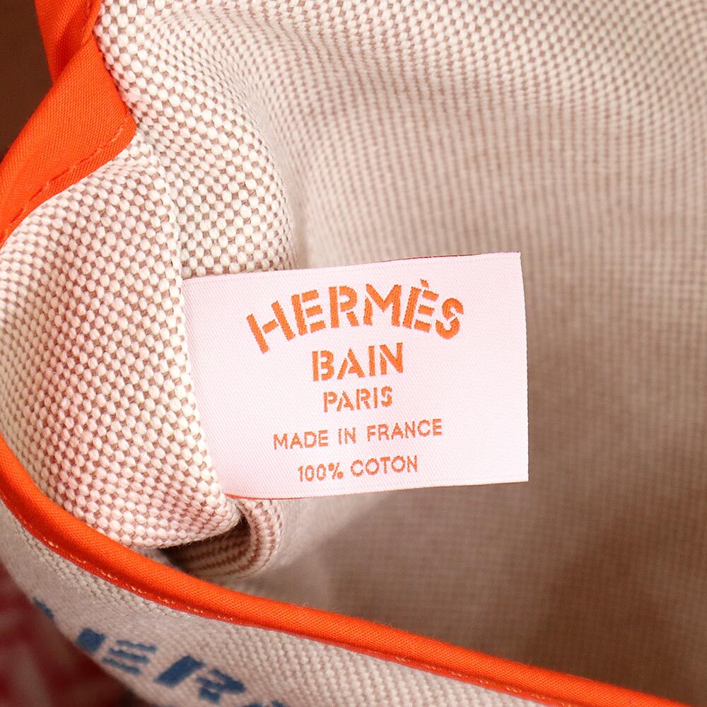 （新品・未使用品）エルメス HERMES POISSON NATTE ポワソン ナッテ ビーチバッグ トート コットン 刺 ベージュ ブルー レッド 青 箱付_画像9