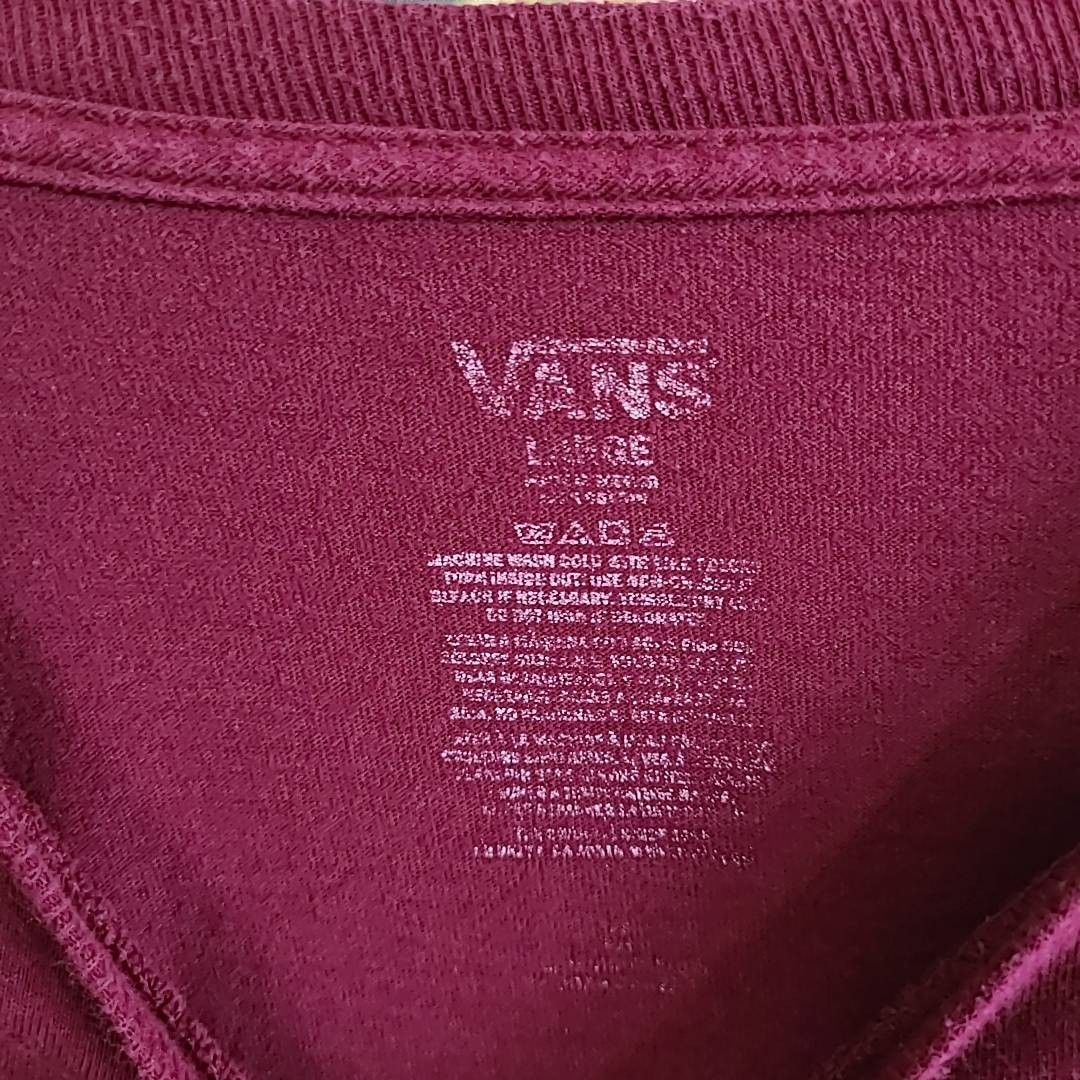 90s 90年代 ビンテージ VANS バンズ えんじ色 ダーク だぼだぼ ロゴプリント Tシャツ スケボー