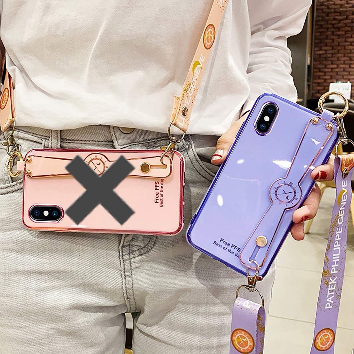 Iphone X/Iphone Xs ケース　キラキラ 3D ストラップ付き　紫　パープル