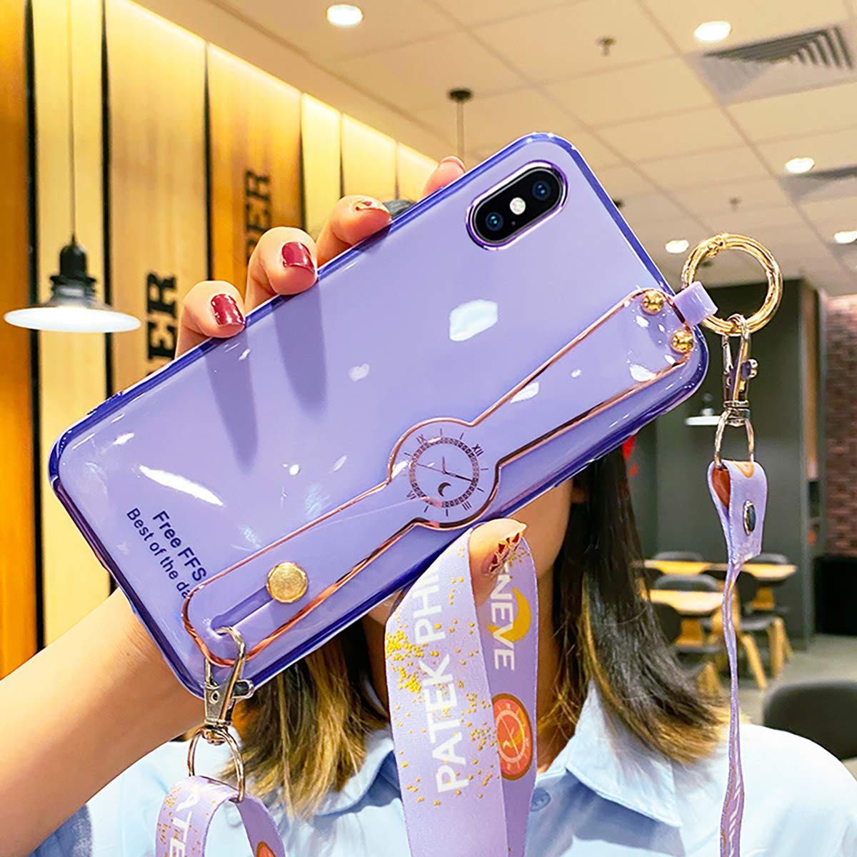 Iphone X/Iphone Xs ケース　キラキラ 3D ストラップ付き　紫　パープル