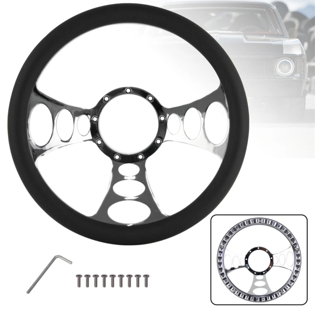 ②ビレットステアリング アメ車 純正互換 USDM クローム ハンドル 9H 14インチ バドニック レカラ スペシャリティーズ ボイド シボレー_画像3