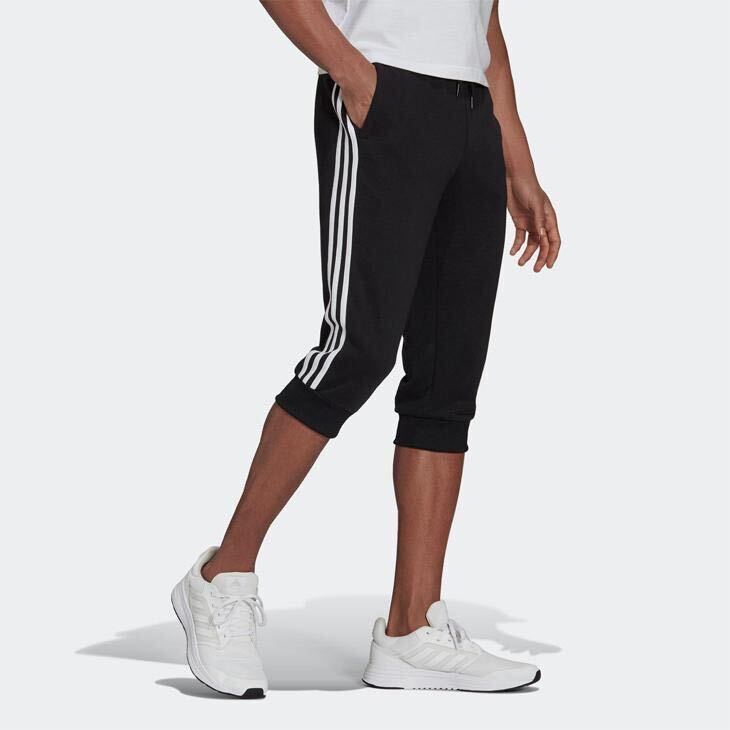 L size new goods unused adidas 3/4 sweat pants cropped pants capri pants jogger pants s Lee stripe s 7 minute height 7 minute height black white 