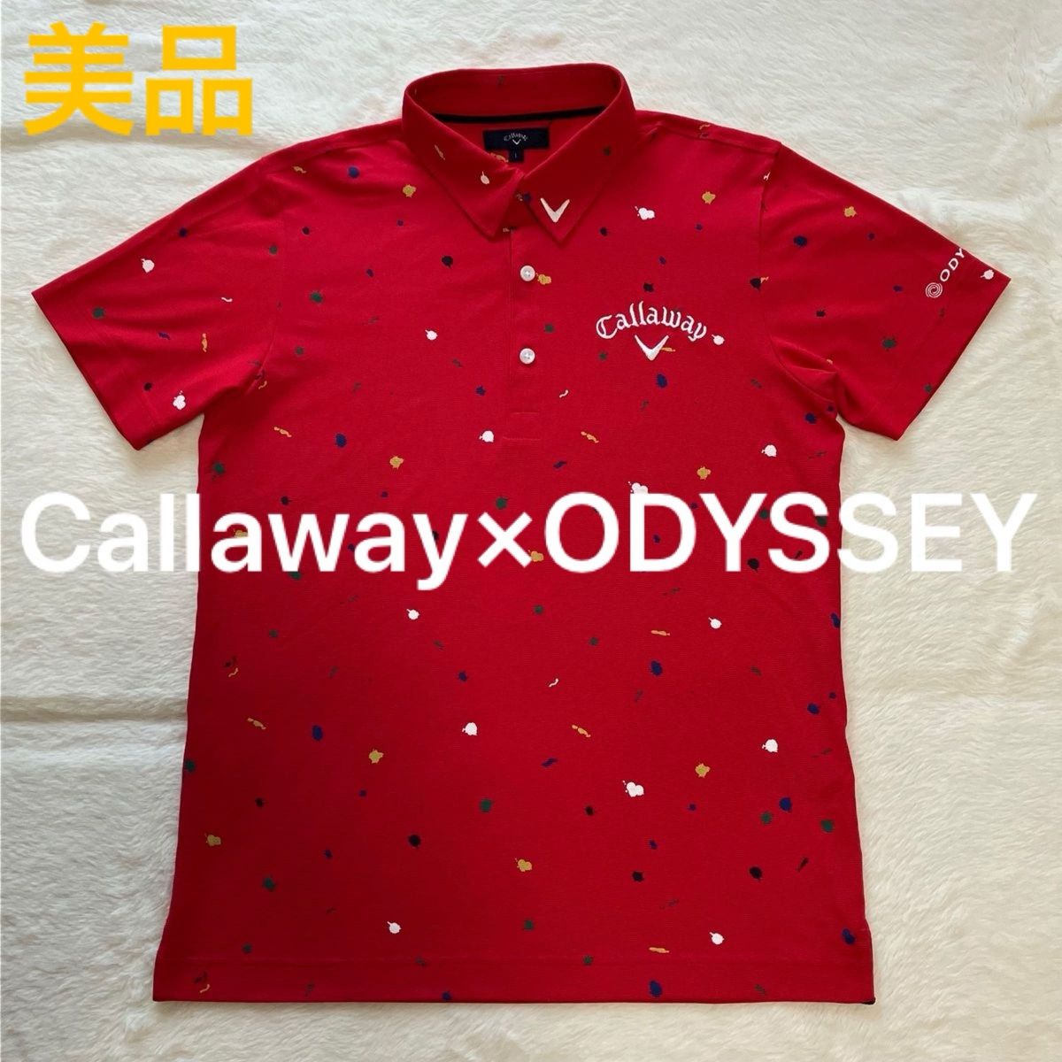 美品 Callaway×ODYSSEY ポロシャツ ゴルフ 契約プロ支給品 希少モデル 総柄 レッド メンズ Lサイズ