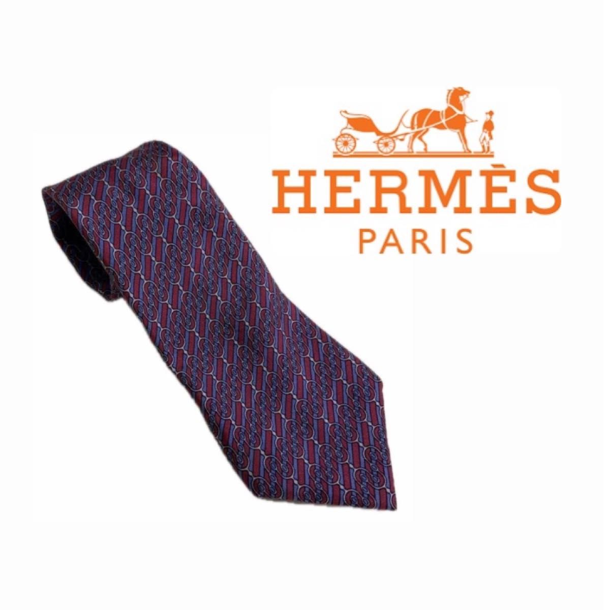 【訳あり】HERMES フランス製　シルクネクタイ 総柄 ネクタイ