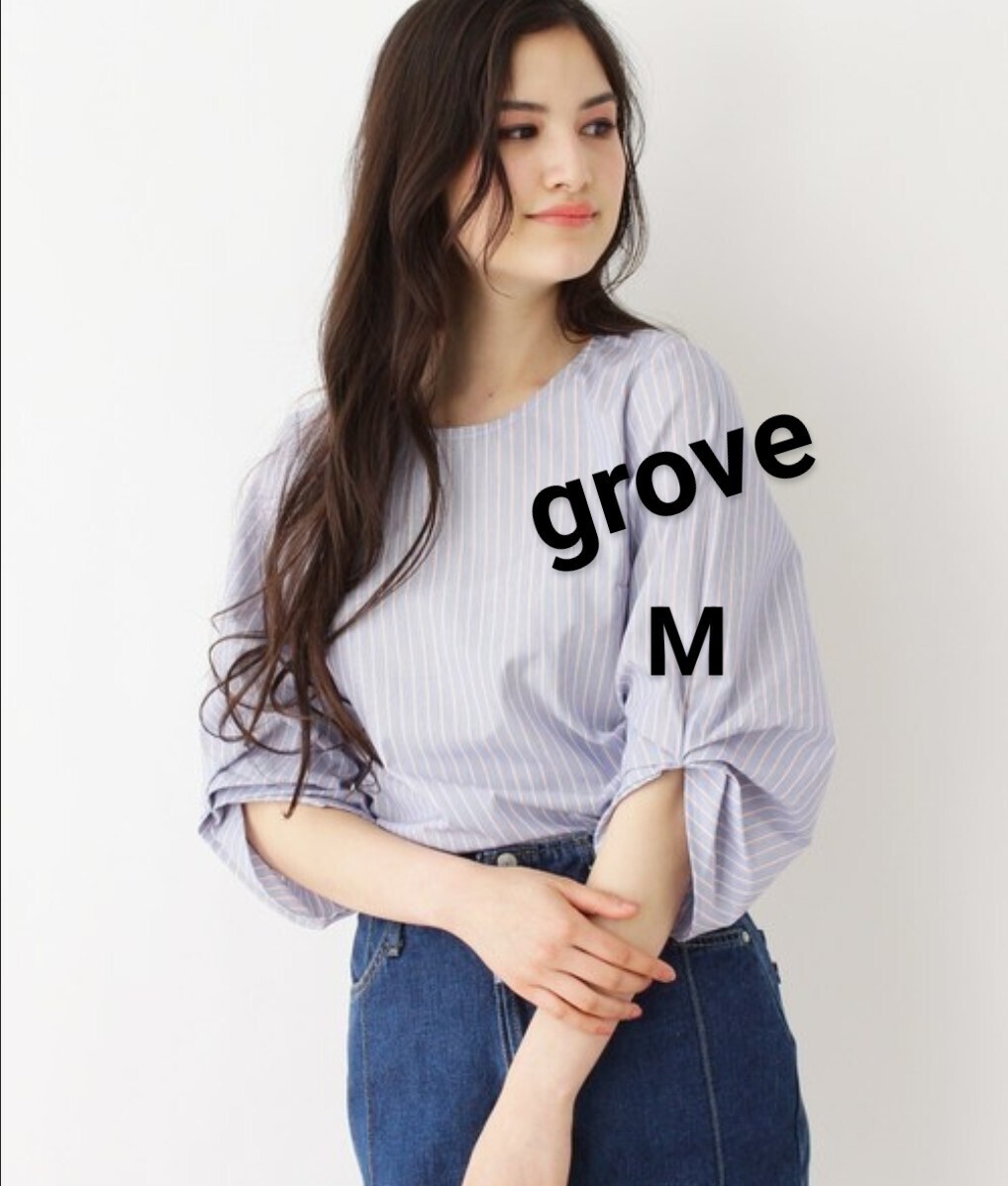 ★groveグローブ【洗える】折り紙タック袖シャツ M ワールド★_画像1