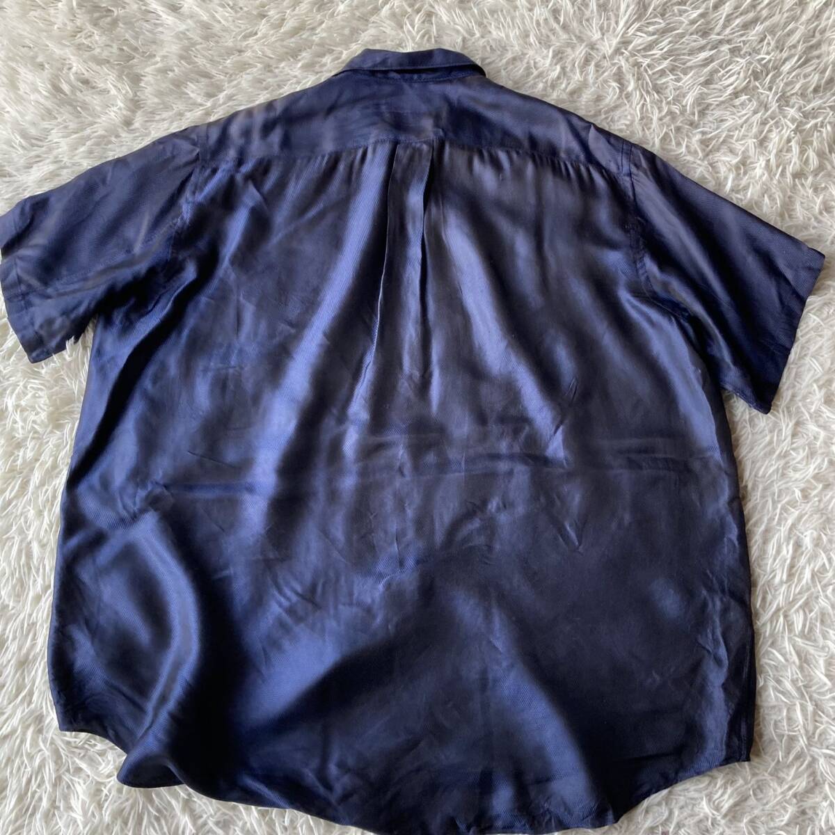 * super rare!!XL size * 90s [ Comme des Garcons shirt ] wide volume short sleeves shirt # rayon fading te-to# navy # big size #