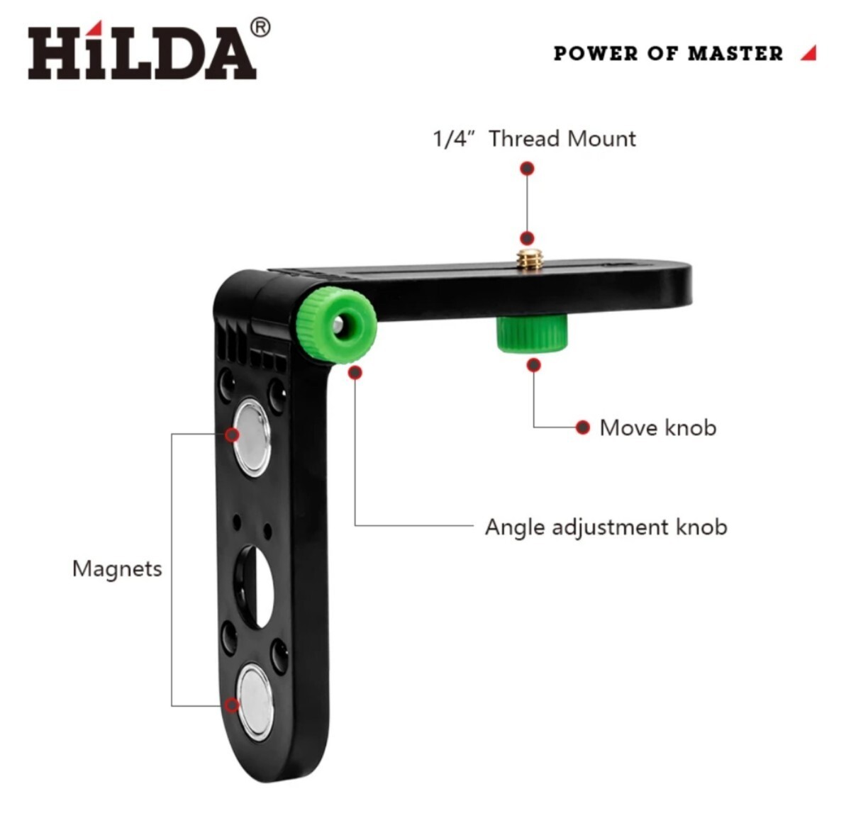 【新品】HiLDA グリーンレーザー水準器　レーザー墨出し器　 ２ライン　保護ケース　固定マグネット台座　三脚スタンド付き