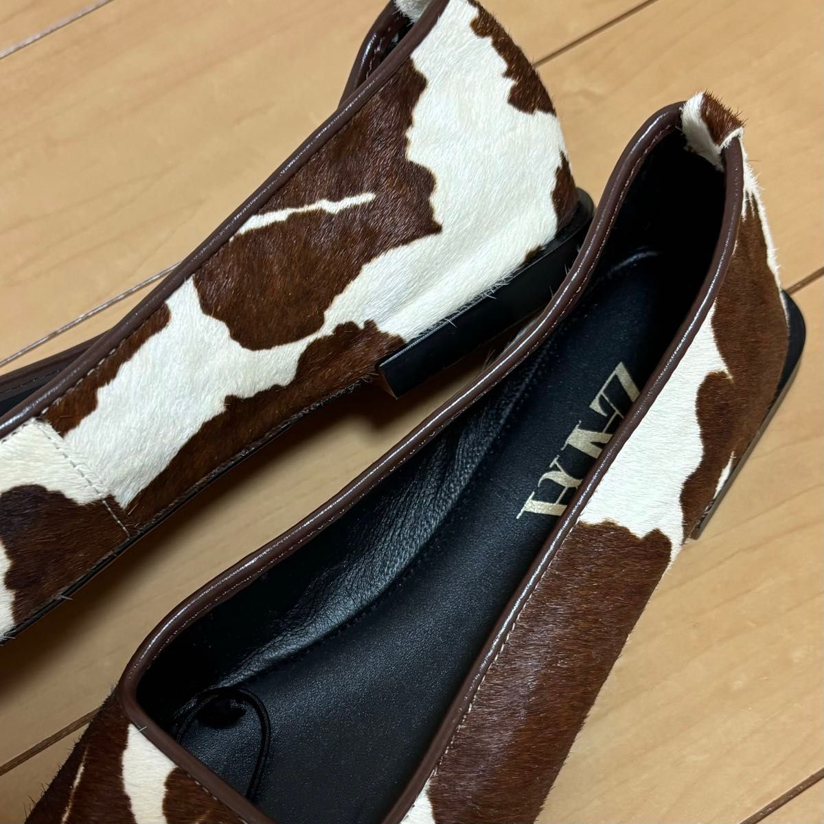 ★ZARA★リアルファー付きアニマル柄レザー*バレリーナシューズ ZARA バレリーナシューズ アニマル柄 リアルファーレザー|Yahoo