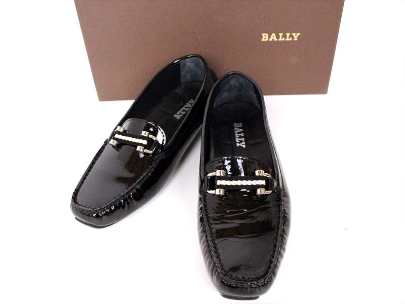 良品☆BALLY【バリー】エナメルレザー シューズ☆ローファー☆35 1/2サイズ☆22.5cm☆ブラック×シルバー金具☆ロゴ☆レディース☆_画像1