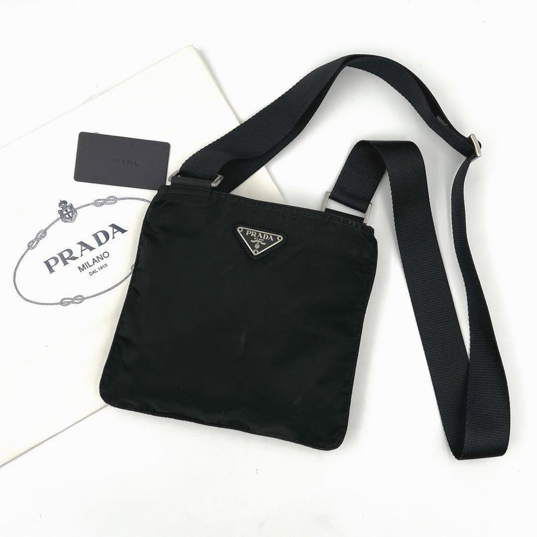 { beautiful goods / rare }PRADA Prada triangle Logo te Hsu to nylon Cross body Mini sakoshu Mini shoulder bag diagonal .. black 