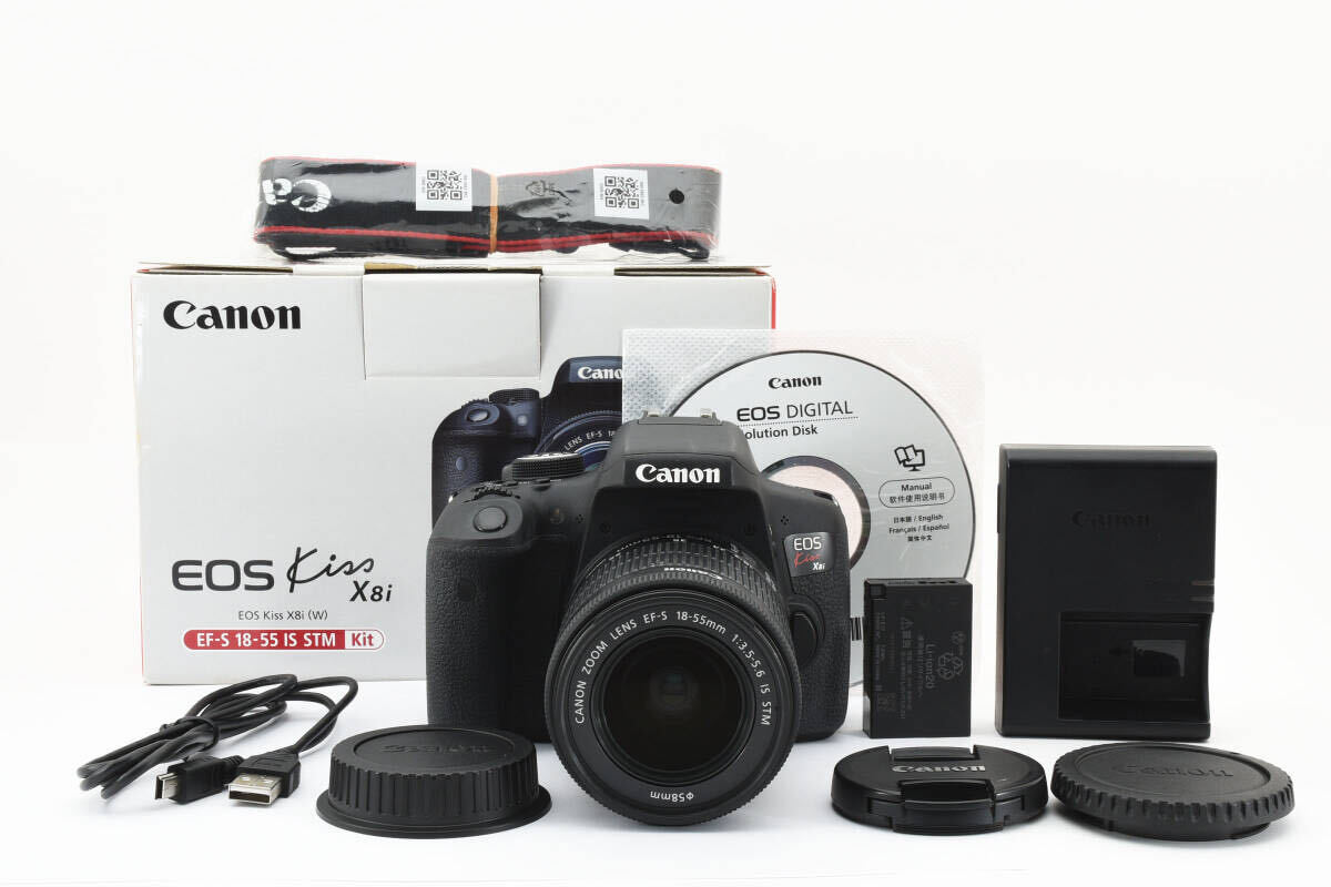 【美品】 Canon EOS Kiss X8i EF-S 18-55mm 3.5-5.6 IS STM キヤノン デジタル一眼レフカメラ レンズ 【元箱付き】 【動作確認済み】 #1408_画像1