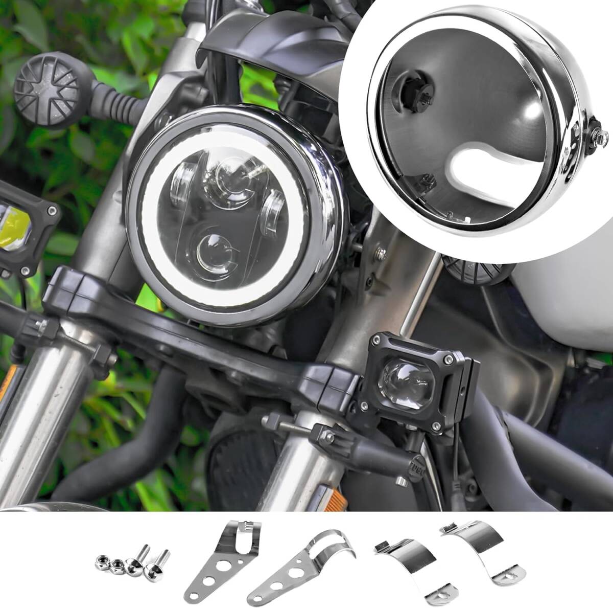 Vancroser 汎用 5.75インチ ヘッドライト ハウジング オートバイ 用 ヘッドライト交換ハウジング 固定用 ハウジングキット 丸型 _画像1