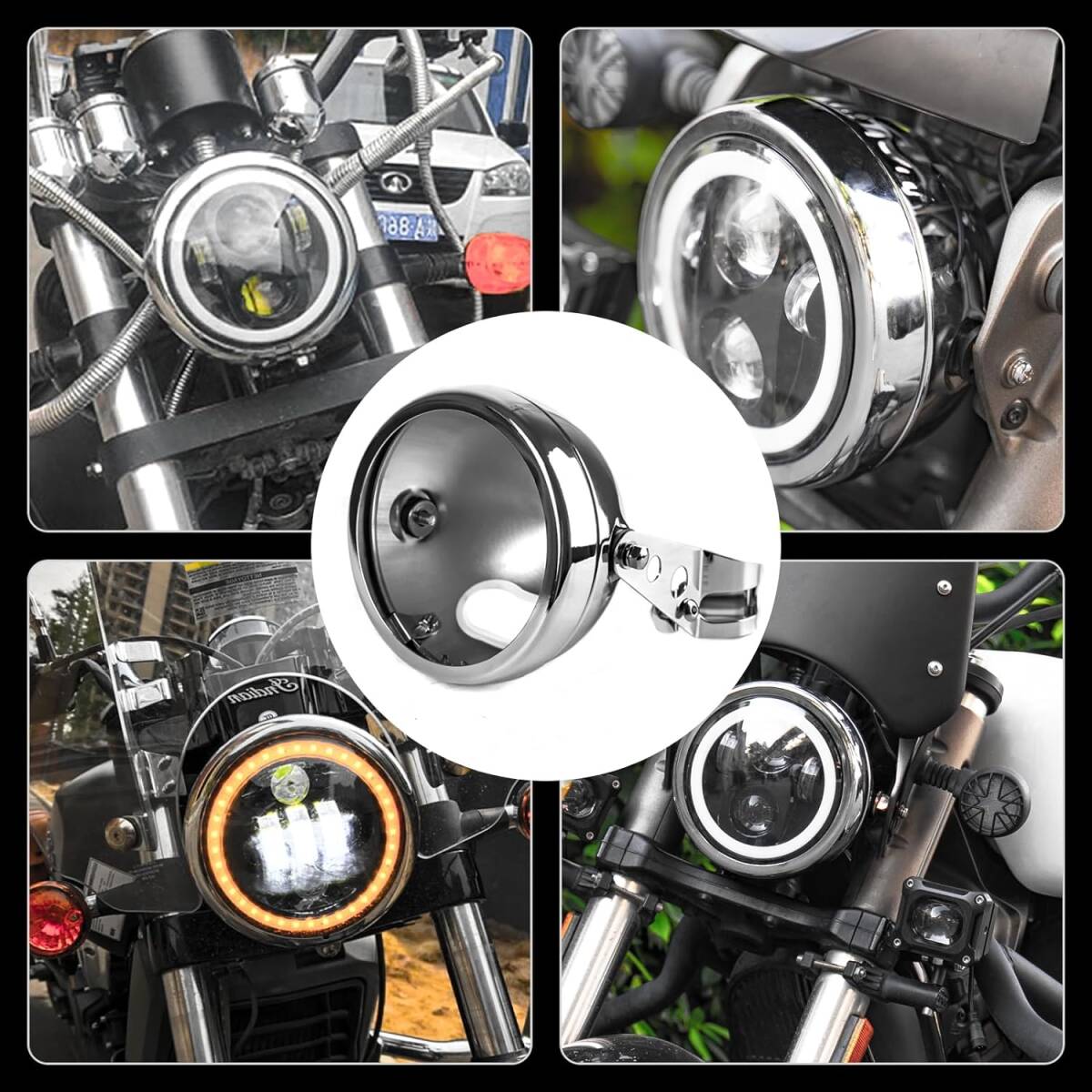 Vancroser 汎用 5.75インチ ヘッドライト ハウジング オートバイ 用 ヘッドライト交換ハウジング 固定用 ハウジングキット 丸型 _画像7
