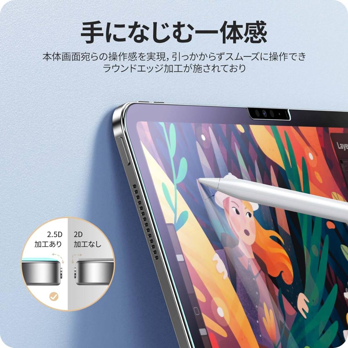 NIMASO ブルーライトカット ガラスフィルム iPad Air 13 インチ（M2) 2024 専用 強化 ガラス 指紋防止 保護 フイルム 衝撃吸収 アイパッド