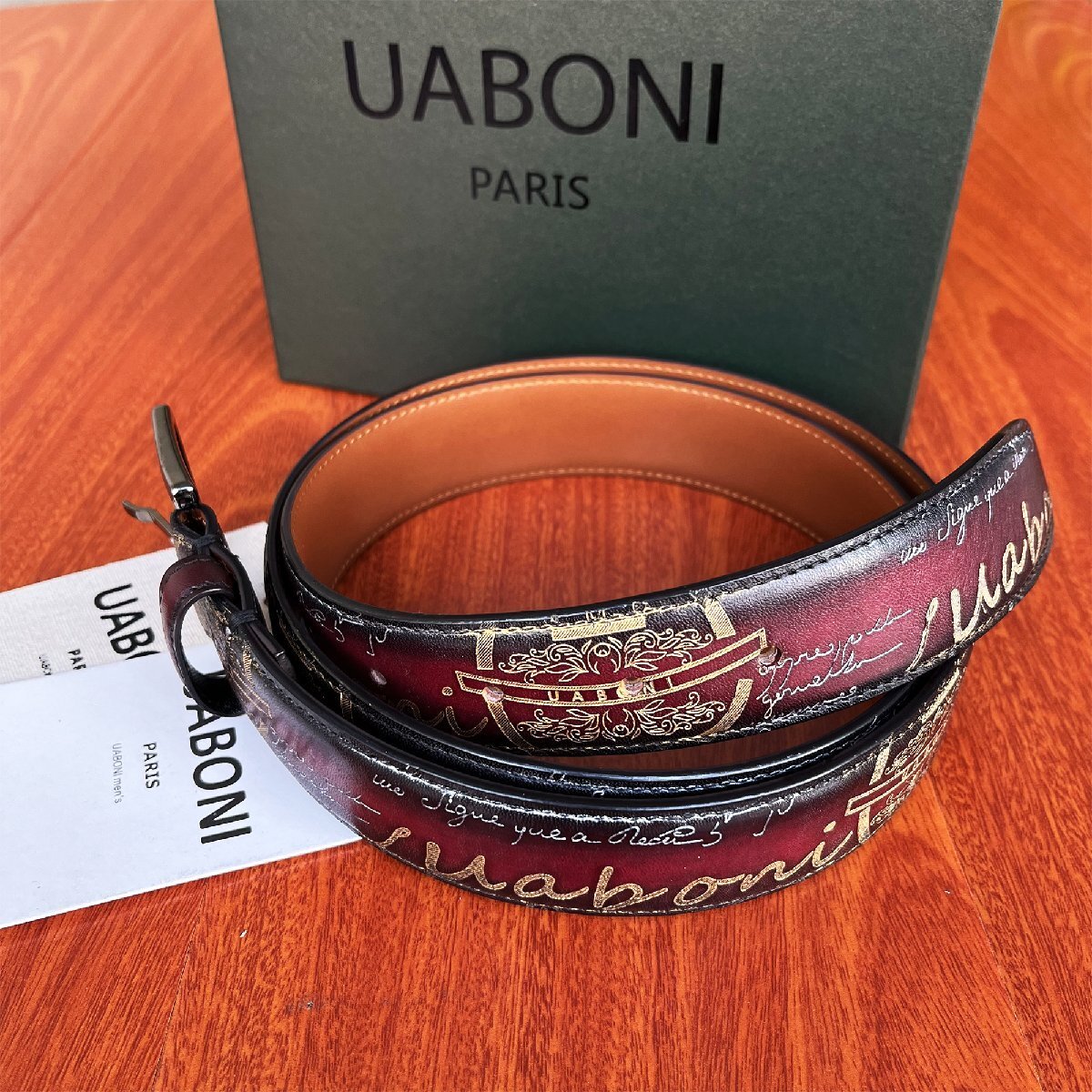  highest grade EU made regular price 9 ten thousand *UABONI*yuaboni* illusion. pa tea n* belt * hand . hand made Golden adjustment possibility original leather suit business gentleman 