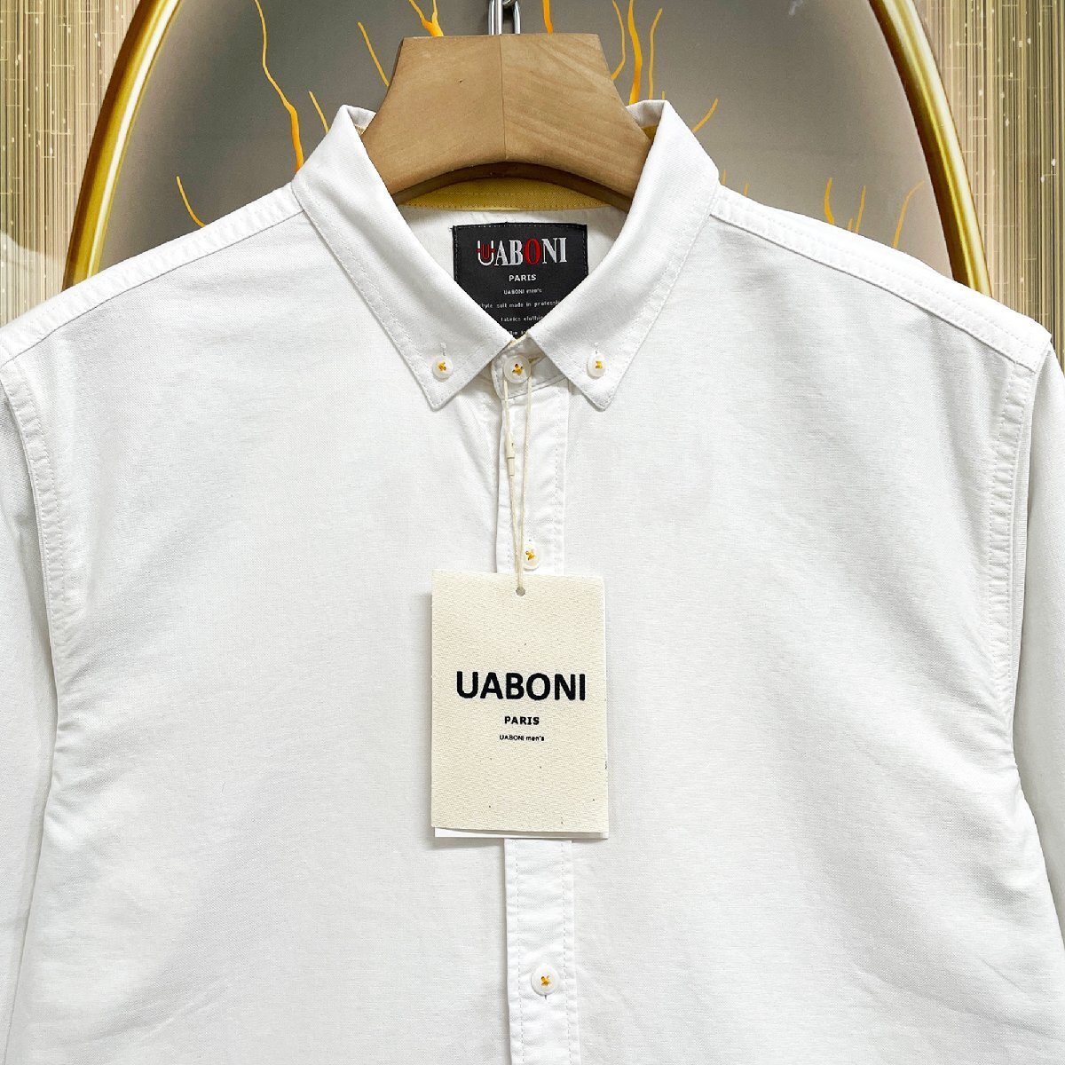 高級EU製＆定価4万◆UABONI*Paris*長袖シャツ*ユアボニ*パリ発◆上品 薄手 洗練 ボタンダウン 無地 カジュアル シンプル オシャレ 春夏 L_画像4