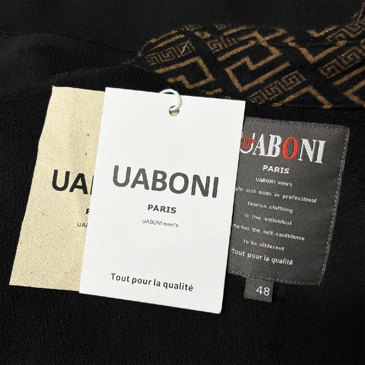 高級EU製＆定価5万◆UABONI*Paris*長袖ポロシャツ*ユアボニ*パリ発◆裏起毛 防寒 快適 切替 ニット レトロ 通勤 紳士 ビジネス M/46サイズ_画像9