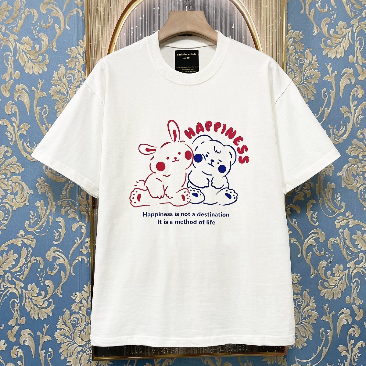 定価2万★christian milada・ミラノ発・ 半袖Tシャツ★コットン100％ 薄手 通気 快適 スウェット 可愛い カットソー 日常 夏服 XL/50サイズ_画像1