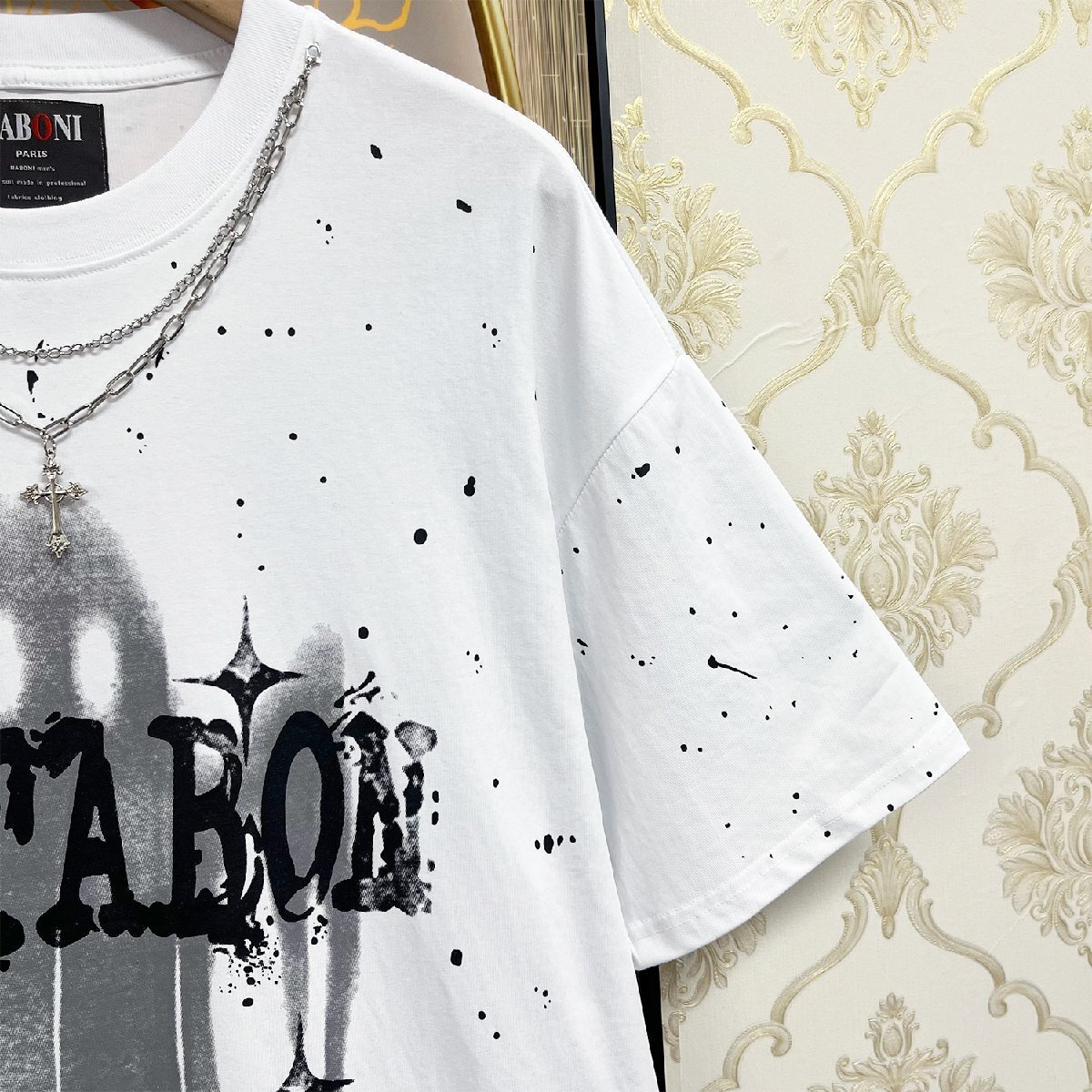 人気EU製＆定価2万◆UABONI*Paris*半袖Tシャツ*ユアボニ*パリ発◆個性 快適 ソフト チェーン付き ゴス スウェット ストリート 男女兼用 M_画像5