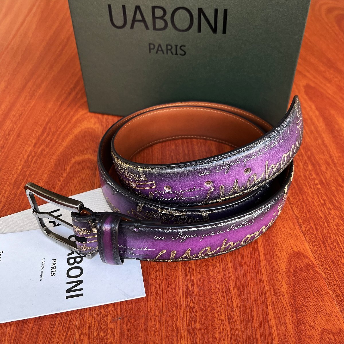  rare EU made regular price 9 ten thousand *UABONI*yuaboni* illusion. pa tea n* belt * hand . Golden adjustment possibility original leather car fs gold business gentleman for men's 